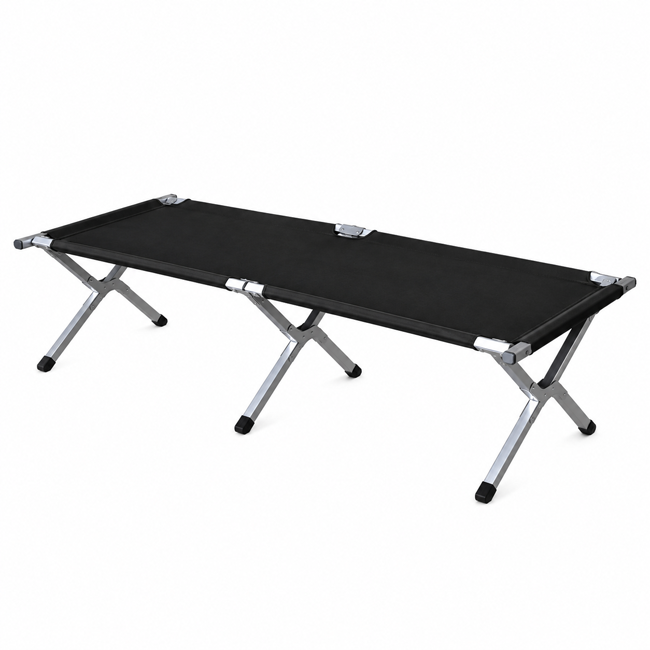 تخت صحرایی NF-F11 تخت صحرایی NF-F11 تاشو با پارچه مشکی، پایههای فلزی ضربدری و طراحی قابل حمل